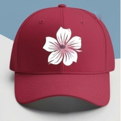 Casquette rouge avec fleur en hibiscus Blanche. Jolie modèle qui s'adapte aussi bien pour les hommes comme pour les femmes.